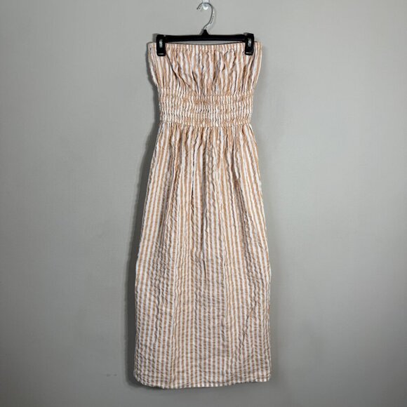 Topshop Textured Bandeau Beach Maxi Dress in Brown Stripe Women's 0-2 Seersucker - Picture 5 of 16